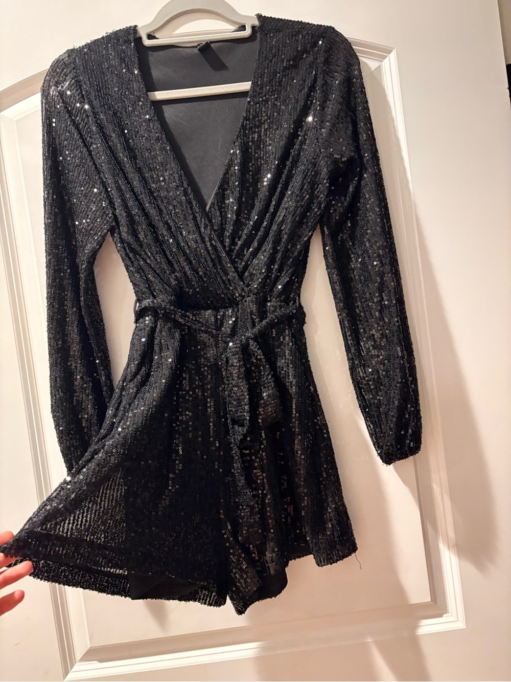 Windsor Black Sequin Wrap-Style Romper